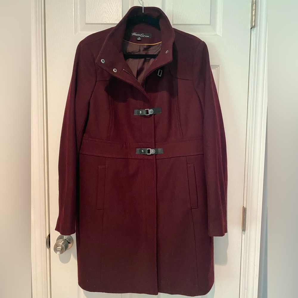 EUC Kenneth Cole Hip-Length Wool Coat, Maroon, Size 18
